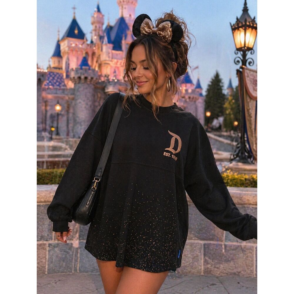 Disneyland Spirit Jersey Black Bronze Long Sleeve Sweatshirt Top Women's Size M